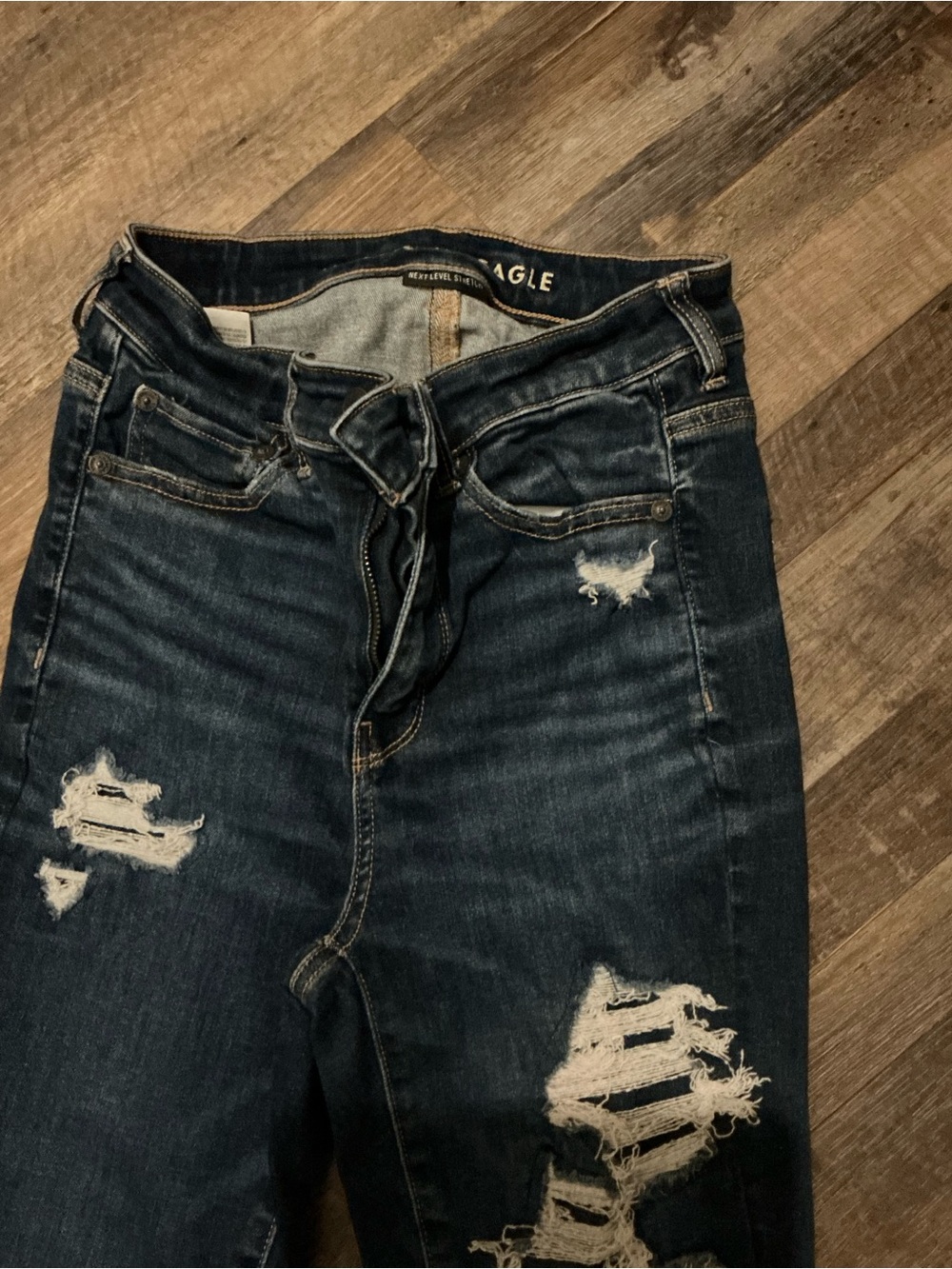 American Eagle Outfitters Women’s Dark Indigo Distressed High Rise Jeans